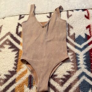 Aura Beige Ribbed Bodysuit